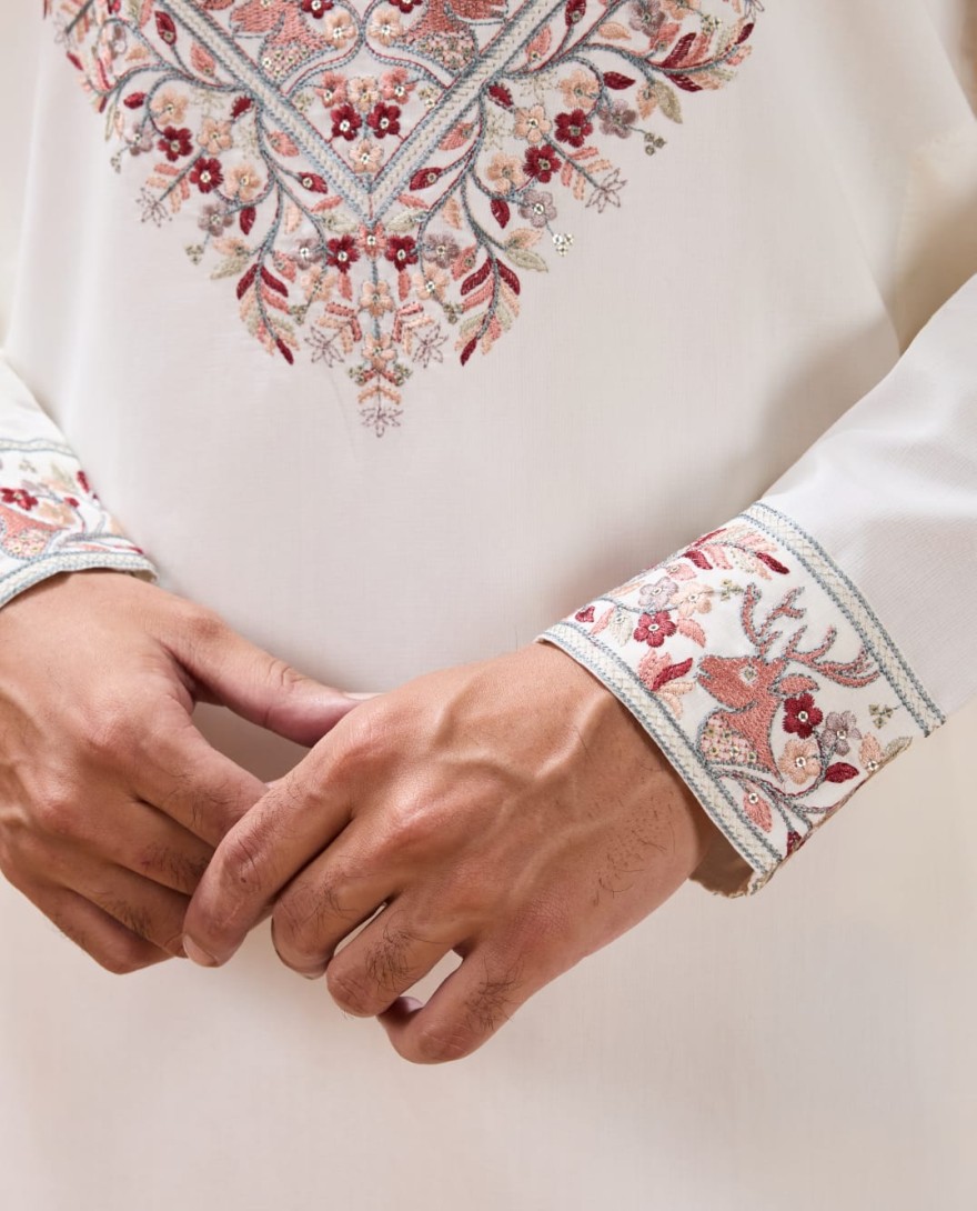 WHITE - Vibrant Look White Kurta Dupatta Set for Mens Wear