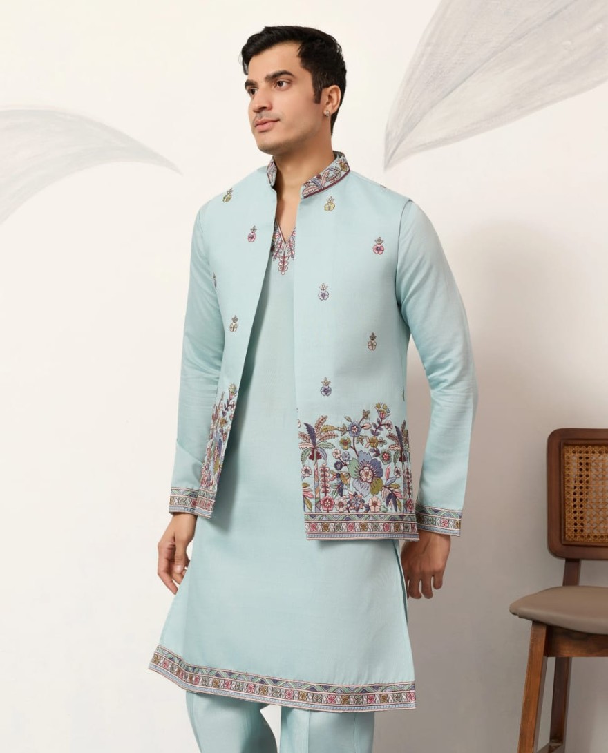 BLUE - Elegant Groom Pista Koti Kurta Pant for Wedding Special