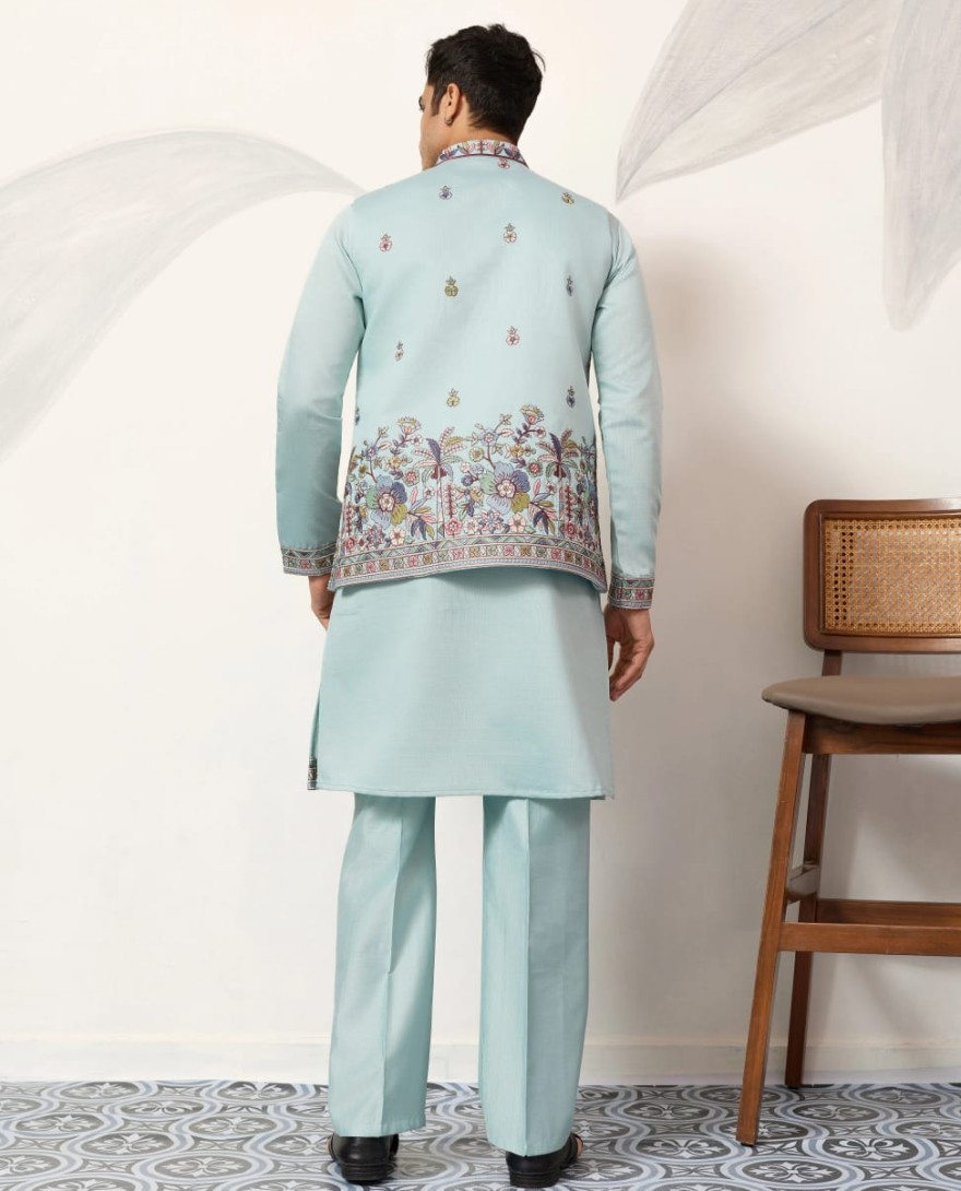 BLUE - Elegant Groom Pista Koti Kurta Pant for Wedding Special
