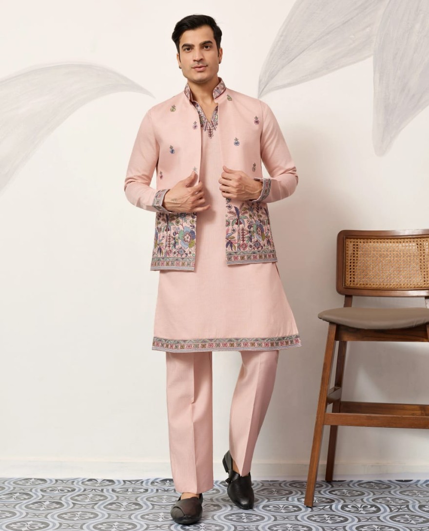 PEACH - Royal Groom Ceremony Peach Koti Kurta Pair Mens Wear