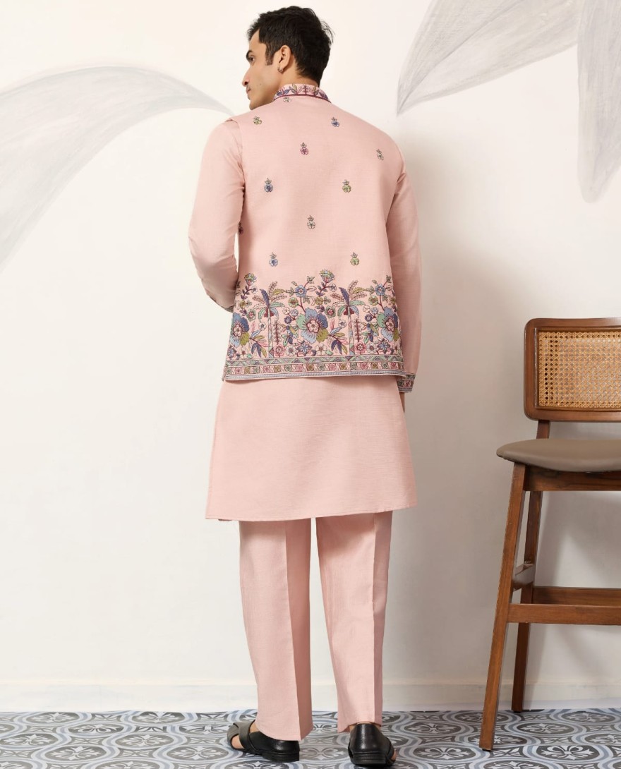 PEACH - Royal Groom Ceremony Peach Koti Kurta Pair Mens Wear