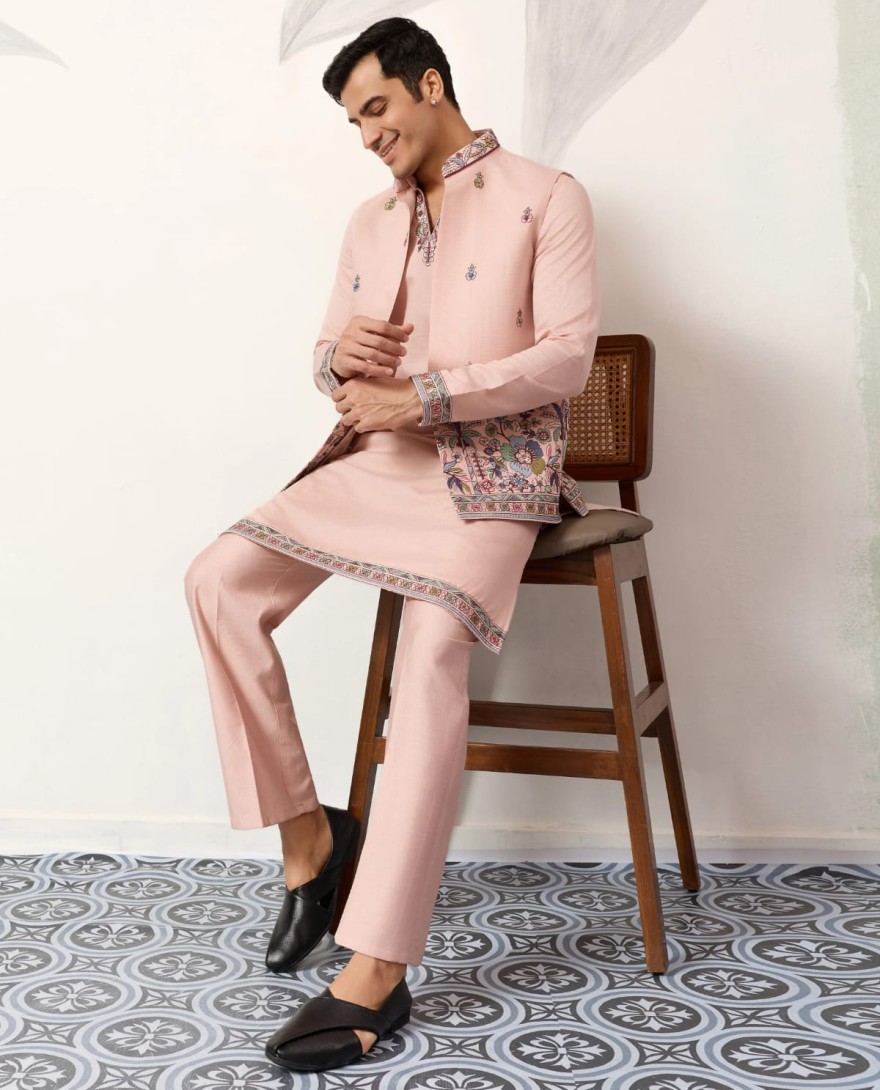 PEACH - Royal Groom Ceremony Peach Koti Kurta Pair Mens Wear