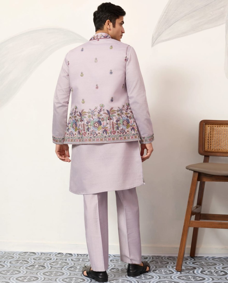 LAVENDER - Indian Traditional Dusty Lavender Koti Kurta Pant Wedding Set