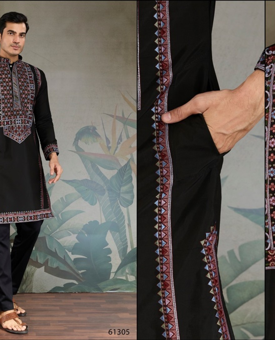 61305-black  - Colors of Tradition –  Black Statement Kurtas for Every Celebration