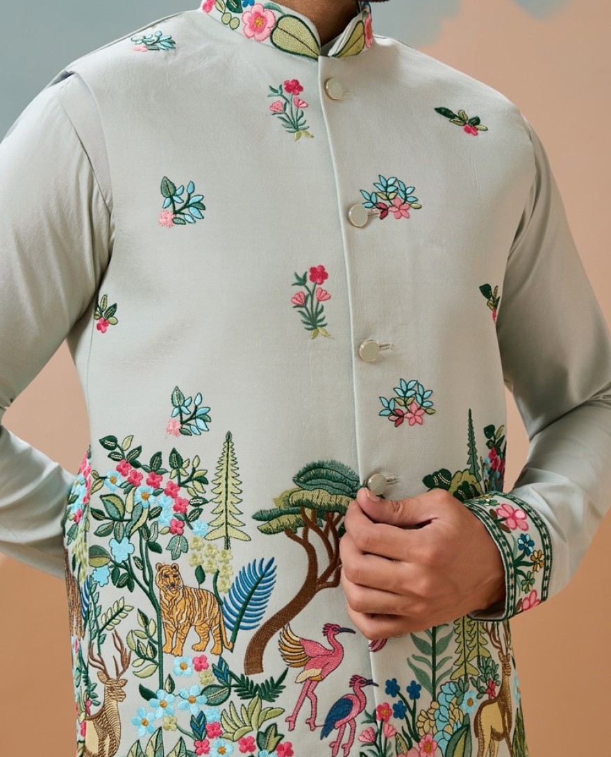 GREEN - Trendy Royal Pista Ethnic Wear Koti Kurta Set for Men