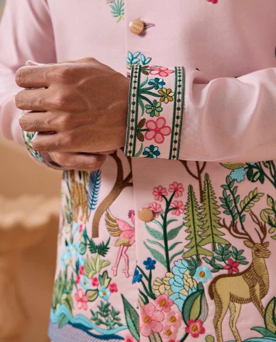 PINK - Classy Light Pink Mens Koti Kurta for Wedding Celebrations