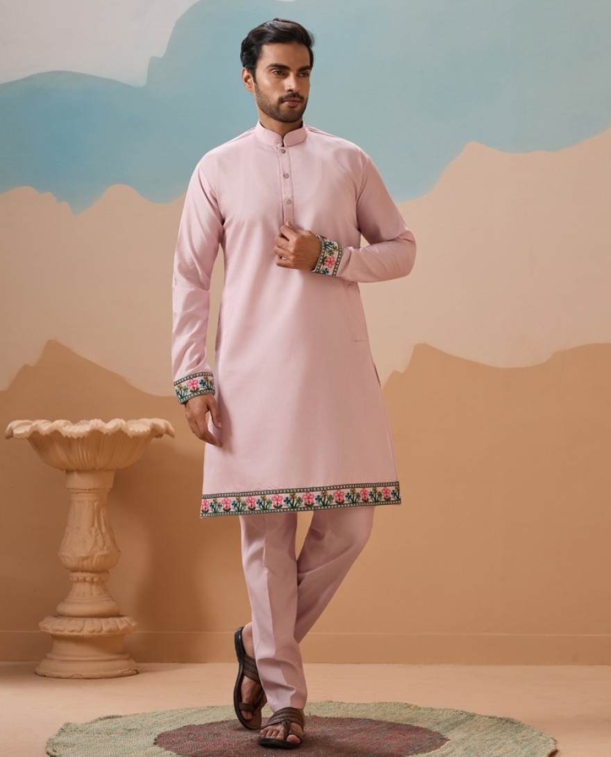 PINK - Classy Light Pink Mens Koti Kurta for Wedding Celebrations