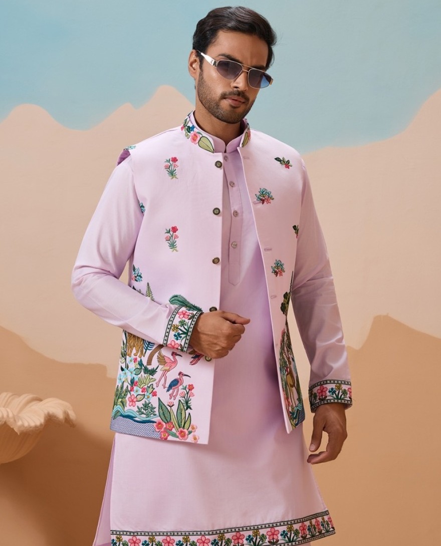 LAVENDER - Vantara Design Luxury Lavender Mens Wear Koti Kurta
