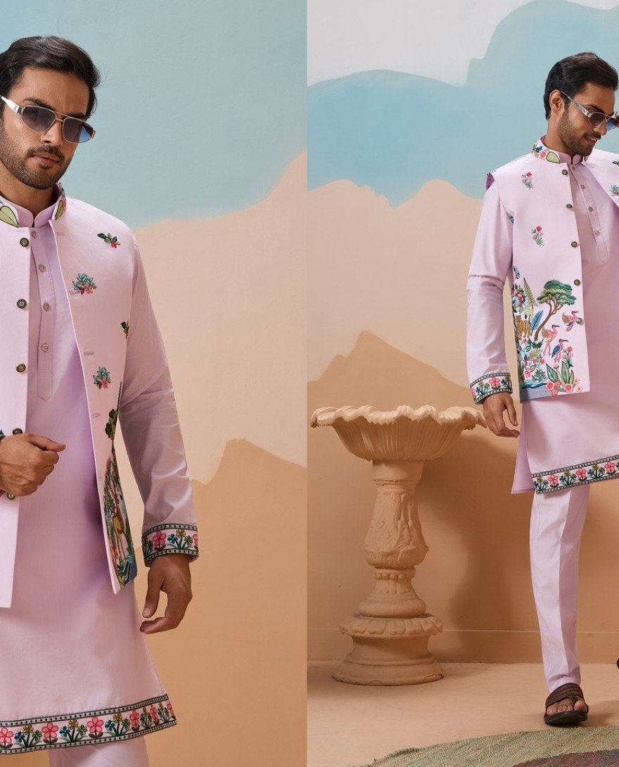 LAVENDER - Vantara Design Luxury Lavender Mens Wear Koti Kurta