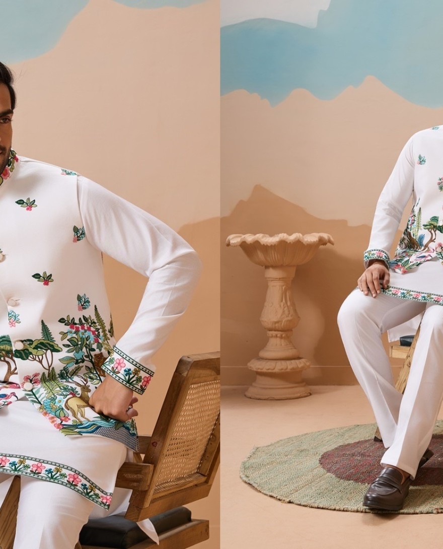 Vantara Style Premium White Mens Wear Koti Kurta Collection