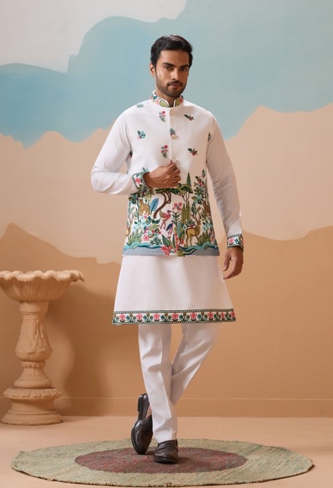 Vantara Style Premium White Mens Wear Koti Kurta Collection