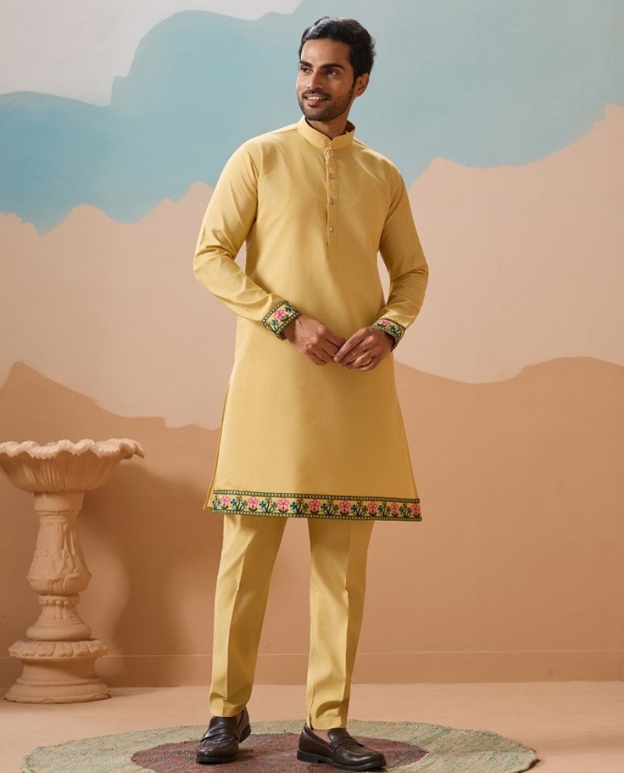 YELLOW - Haldi Special Yellow Classic Koti Kurta Set for Mens Wear