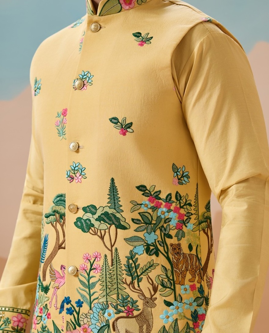 YELLOW - Haldi Special Yellow Classic Koti Kurta Set for Mens Wear
