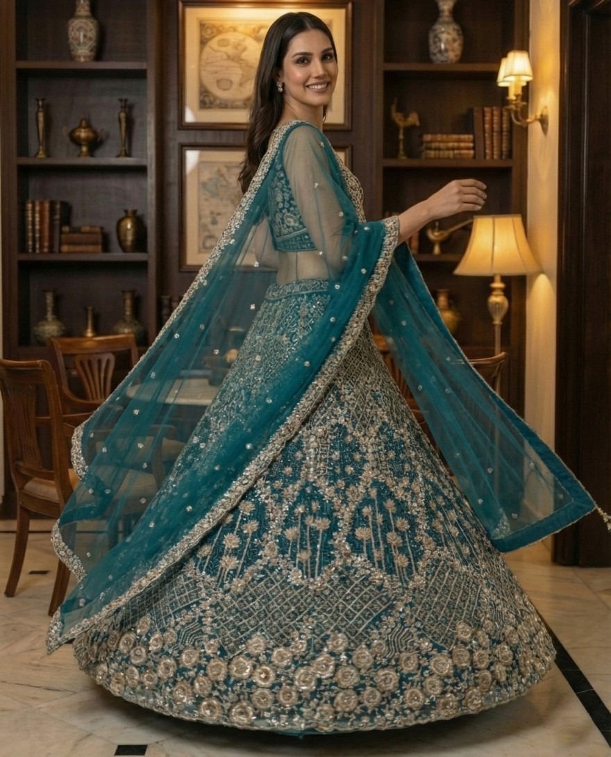 BLUE - Elegant Blue Embroidery and work Party wear Lehenag Choli