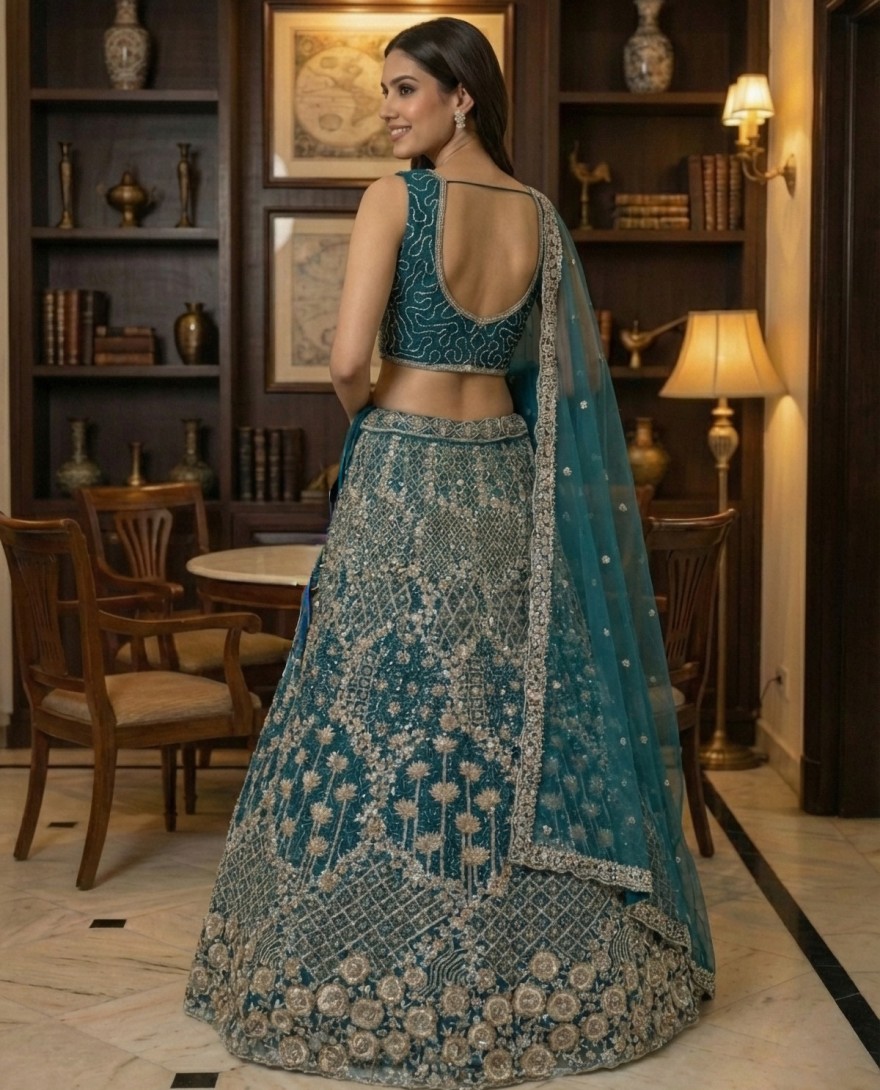 BLUE - Elegant Blue Embroidery and work Party wear Lehenag Choli