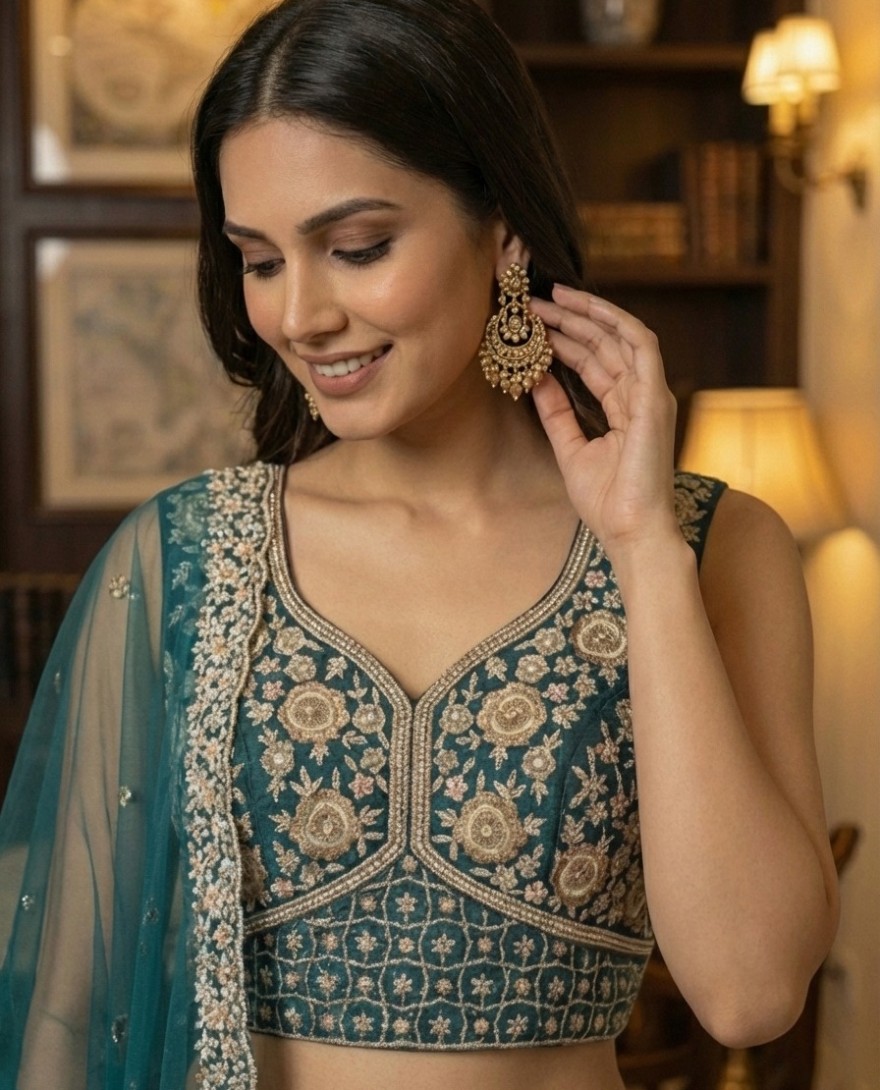 BLUE - Elegant Blue Embroidery and work Party wear Lehenag Choli