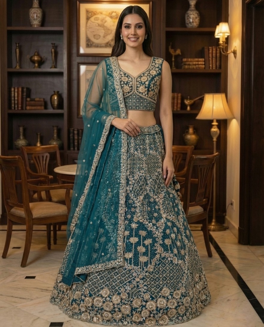 BLUE - Elegant Blue Embroidery and work Party wear Lehenag Choli