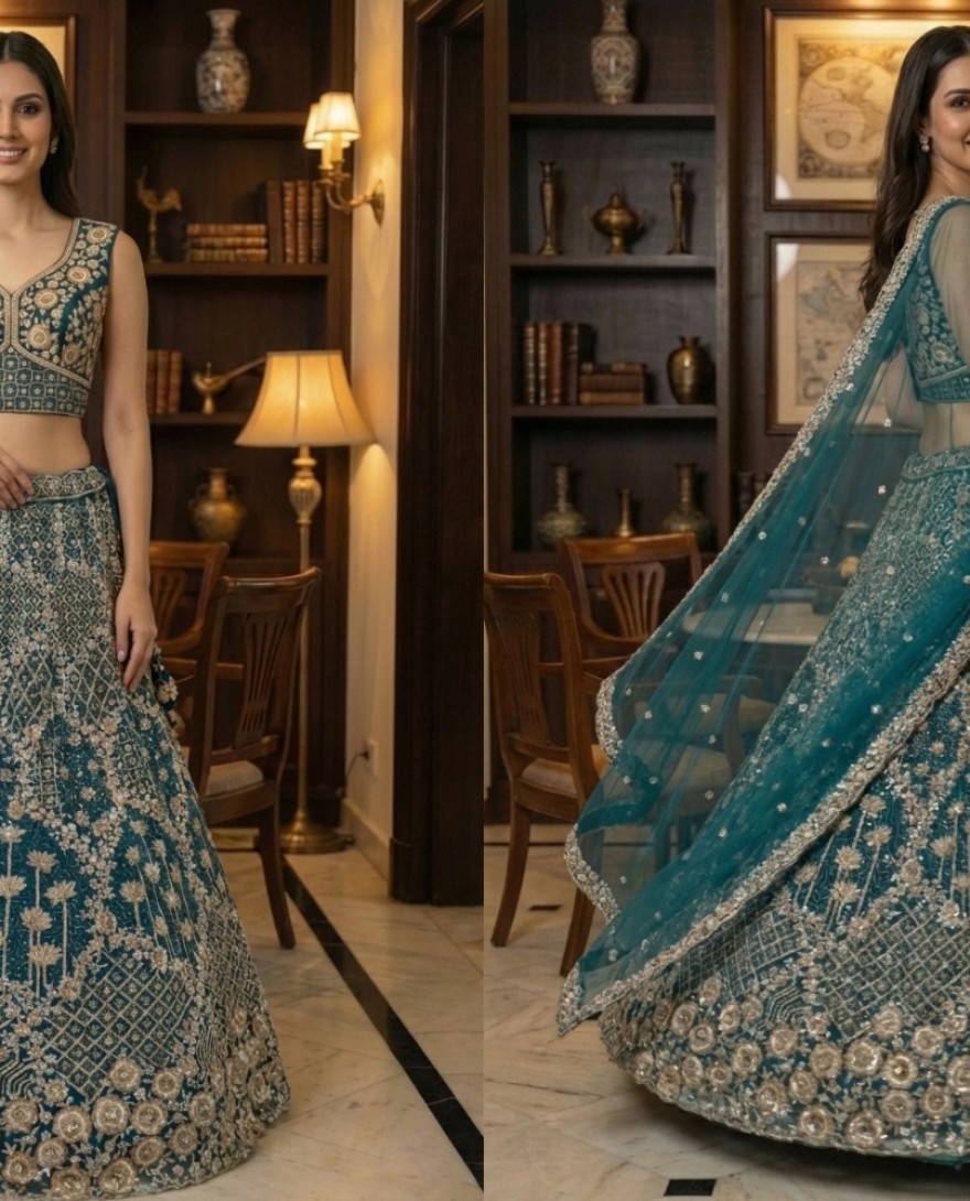 BLUE - Elegant Blue Embroidery and work Party wear Lehenag Choli