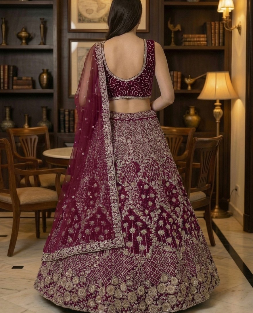 MAROON - Elegant Maroon Embroidery and work Party wear Lehenag Choli