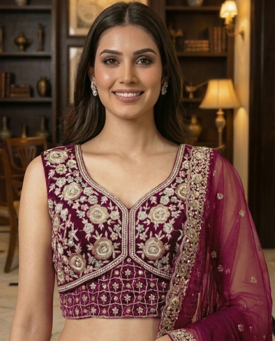 MAROON - Elegant Maroon Embroidery and work Party wear Lehenag Choli