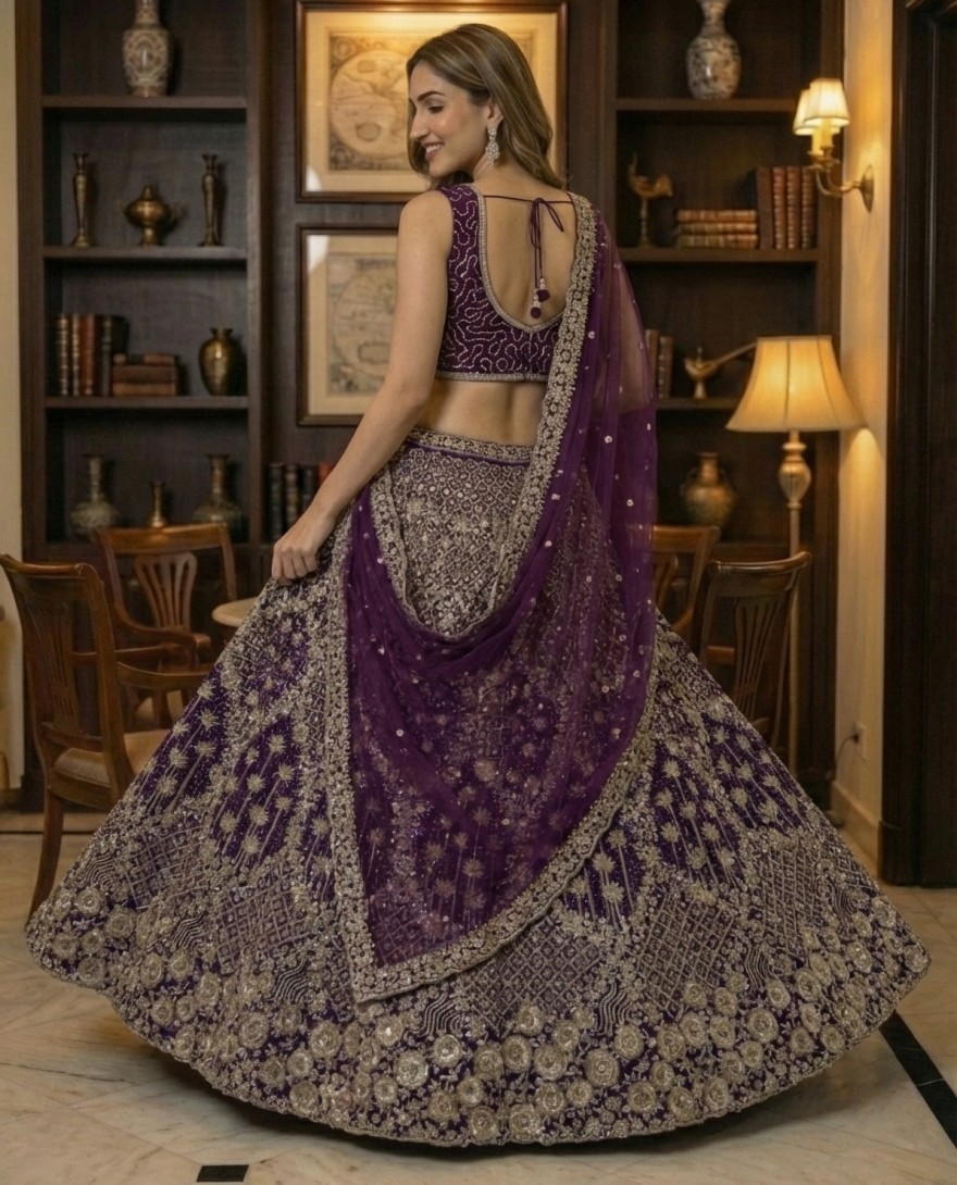 PURPLE - Elegant Purple Embroidery and work Party wear Lehenag Choli