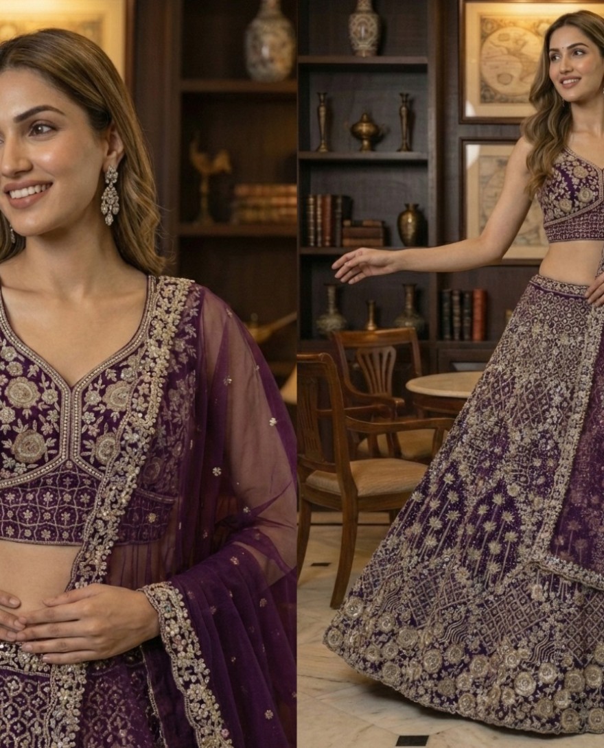 PURPLE - Elegant Purple Embroidery and work Party wear Lehenag Choli