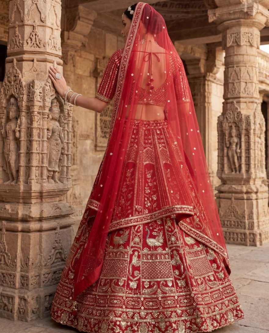 RED - Astonishing Red Hand Work Silk Bridal Lehenga Choli With Double Dupatta