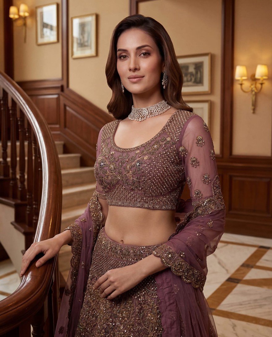 PURPLE - Luxurious Mauve Dori Work Net Reception Wear Lehenga With Blouse