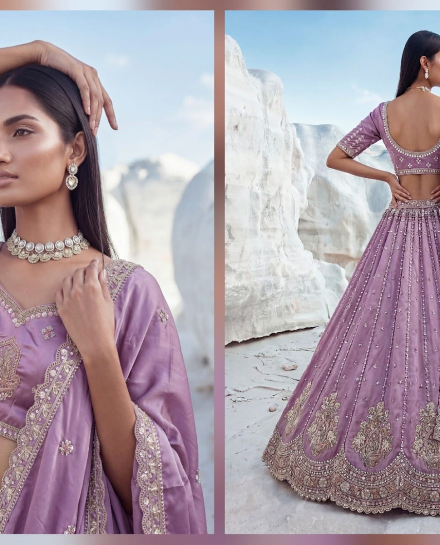 LAVENDER - Fantastic Lavender Sequins Silk Reception Wear Lehenga Choli