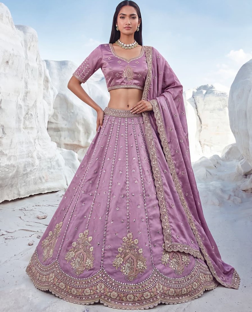 LAVENDER - Fantastic Lavender Sequins Silk Reception Wear Lehenga Choli