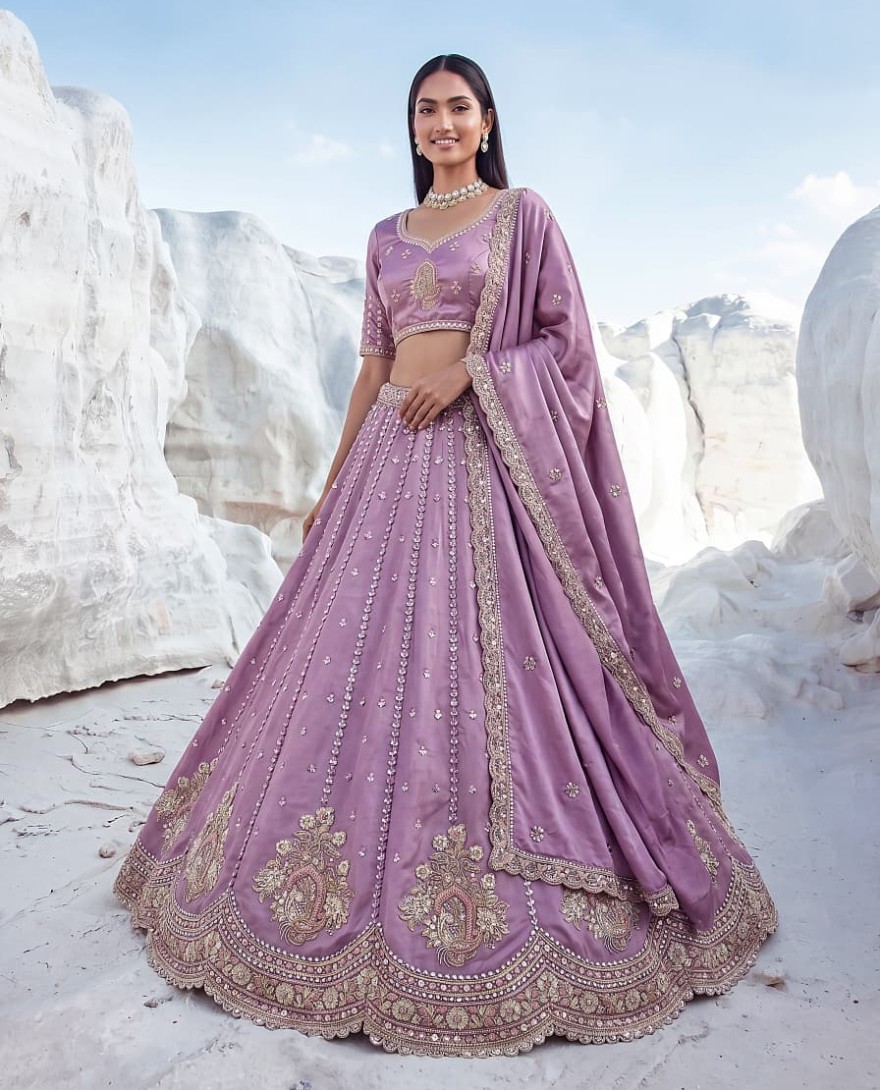 LAVENDER - Fantastic Lavender Sequins Silk Reception Wear Lehenga Choli
