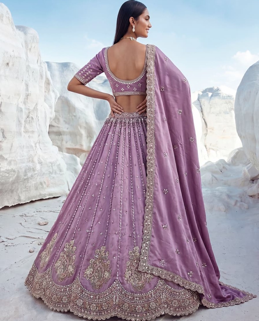 LAVENDER - Fantastic Lavender Sequins Silk Reception Wear Lehenga Choli