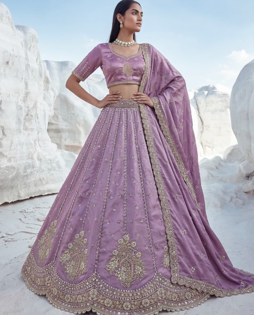 LAVENDER - Fantastic Lavender Sequins Silk Reception Wear Lehenga Choli