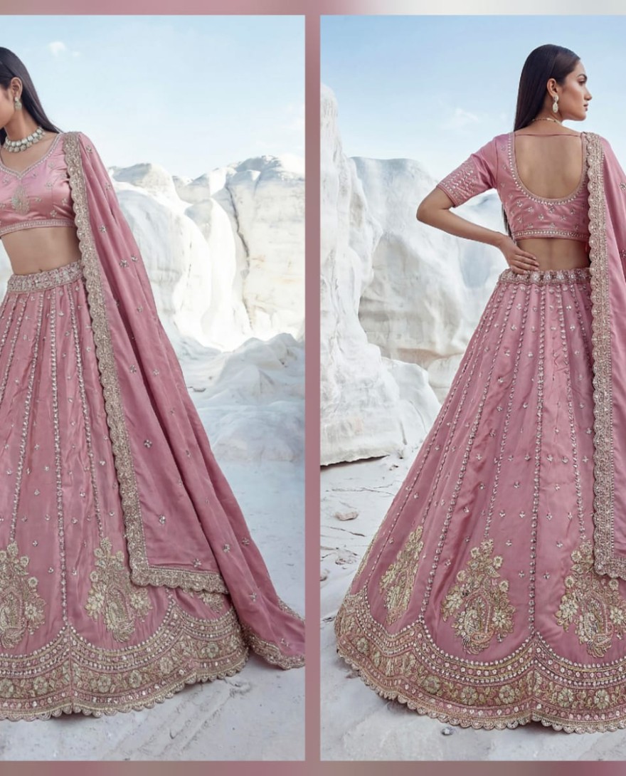PINK - Royal Pink Sequins Silk Sangeet Wear Lehenga Choli With Dupatta