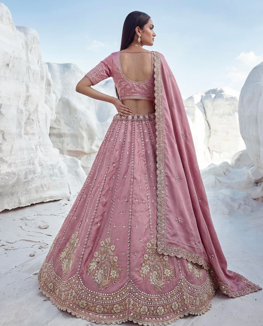 PINK - Royal Pink Sequins Silk Sangeet Wear Lehenga Choli With Dupatta