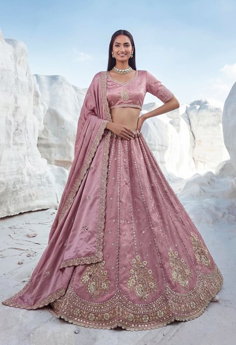Royal Pink Sequins Silk Sangeet Wear Lehenga Choli With Dupatta
