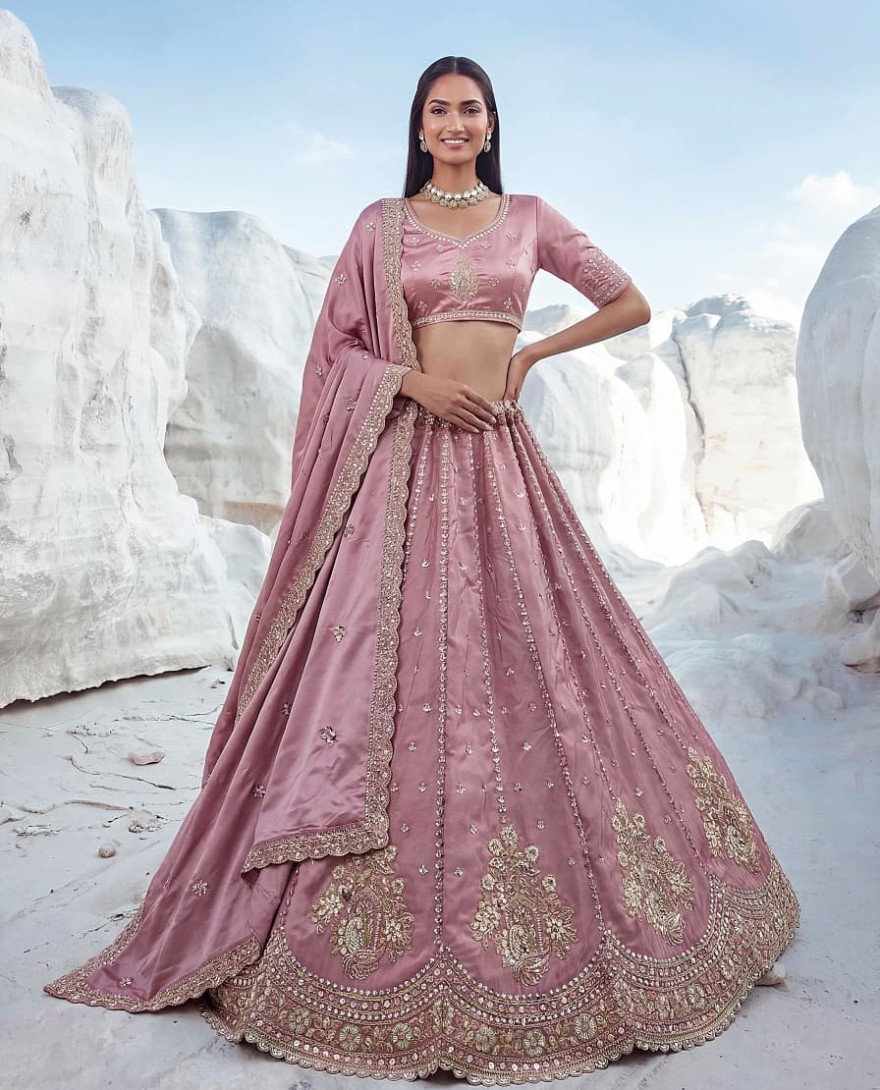 PINK - Royal Pink Sequins Silk Sangeet Wear Lehenga Choli With Dupatta