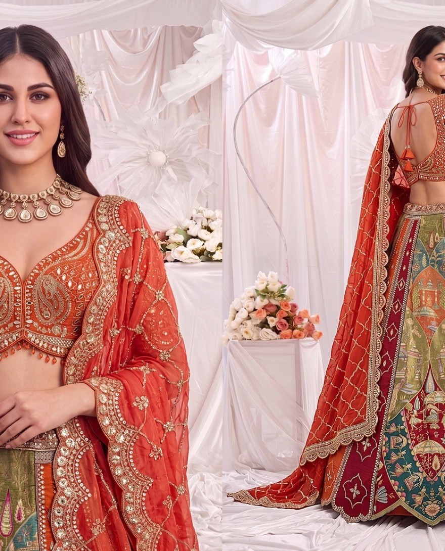 MULTICOLOR - Multi Colour Silk Embroidered, Mirror, Patch Border, Sequins, Thread and Zari Work Readymade Lehenga Choli for Engagement