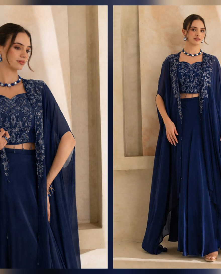 BLUE - Regal Blue Embellished Indo-Western Set
