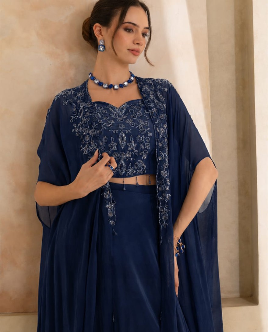 BLUE - Regal Blue Embellished Indo-Western Set