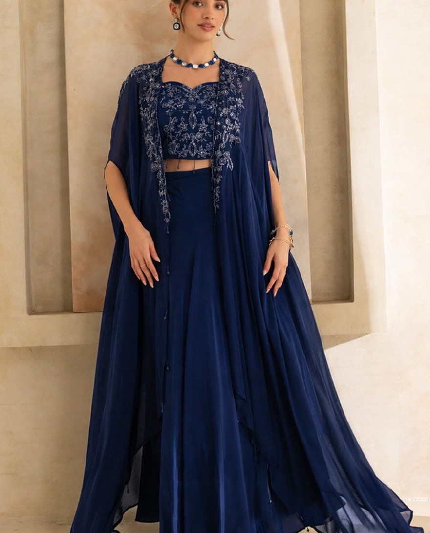 BLUE - Regal Blue Embellished Indo-Western Set
