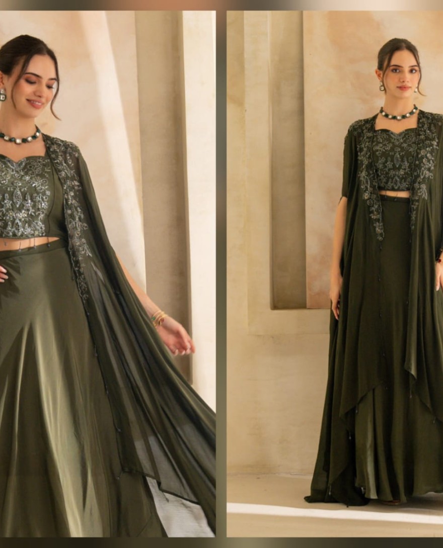 GREEN - Regal Embellished Indo-Western Set