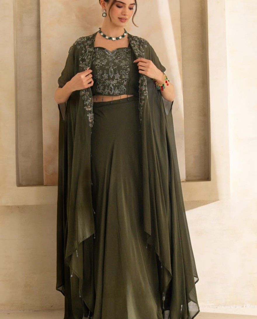 GREEN - Regal Embellished Indo-Western Set