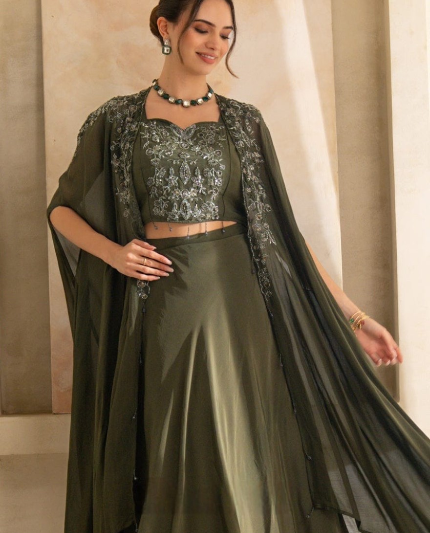 GREEN - Regal Embellished Indo-Western Set