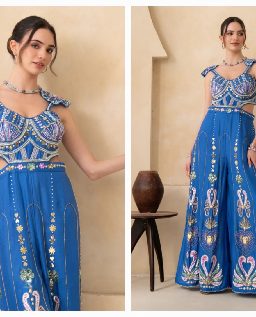 LIGHTBLUE - Royale Blue Handwork Jumpsuit