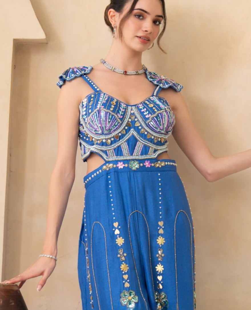 LIGHTBLUE - Royale Blue Handwork Jumpsuit