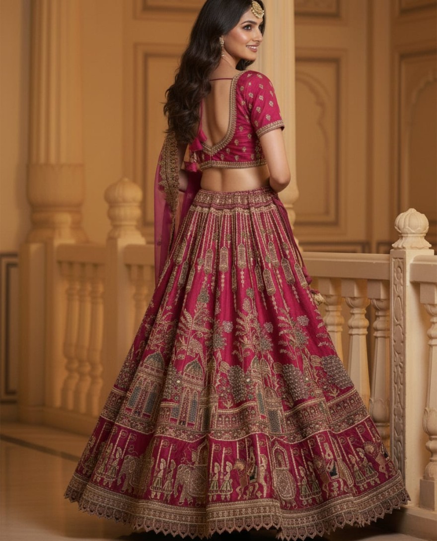 PINK - Outstanding Pink Embroidered Silk Bridal Lehenga Choli With Double Dupatta