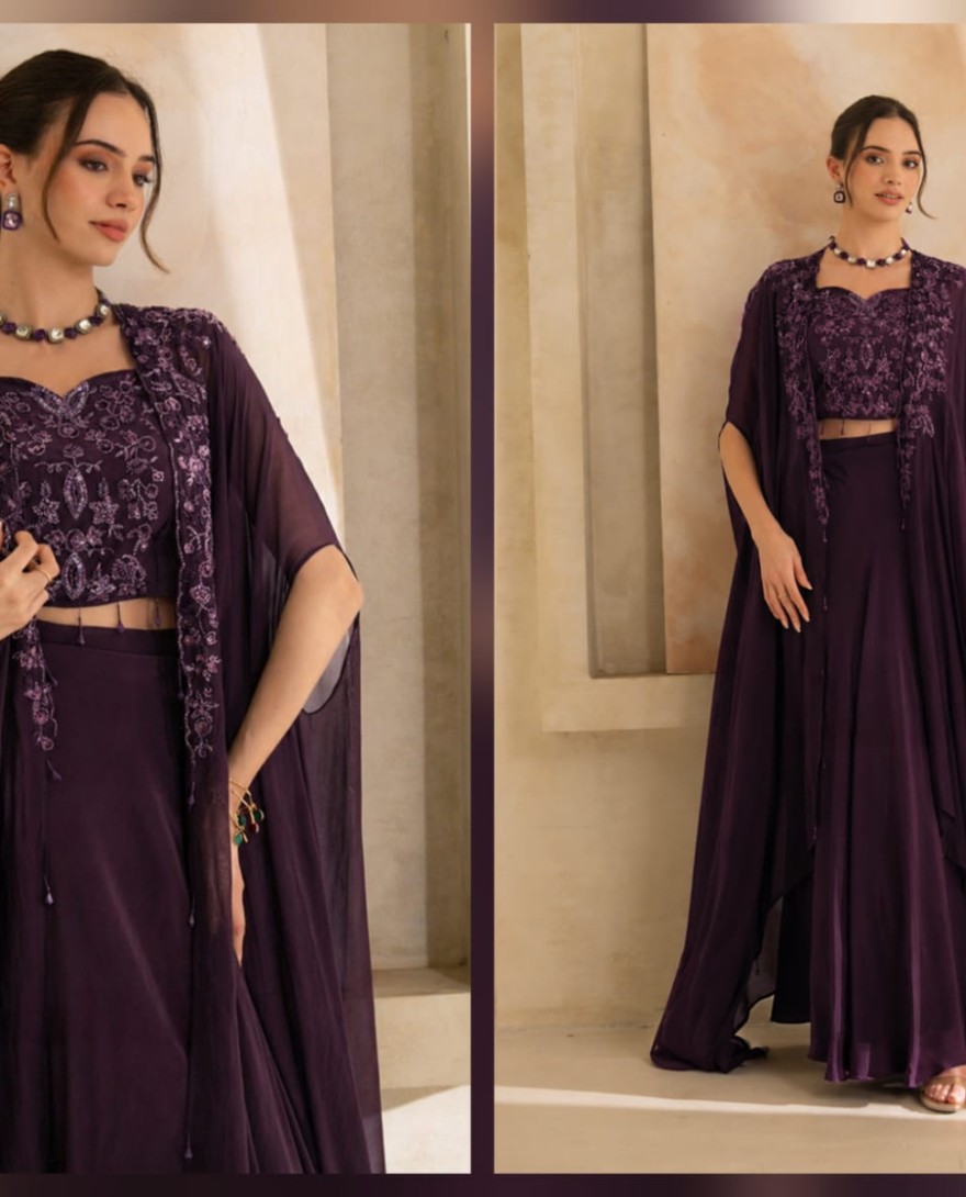 PURPLE - Regal Embellished Indo-Western Set