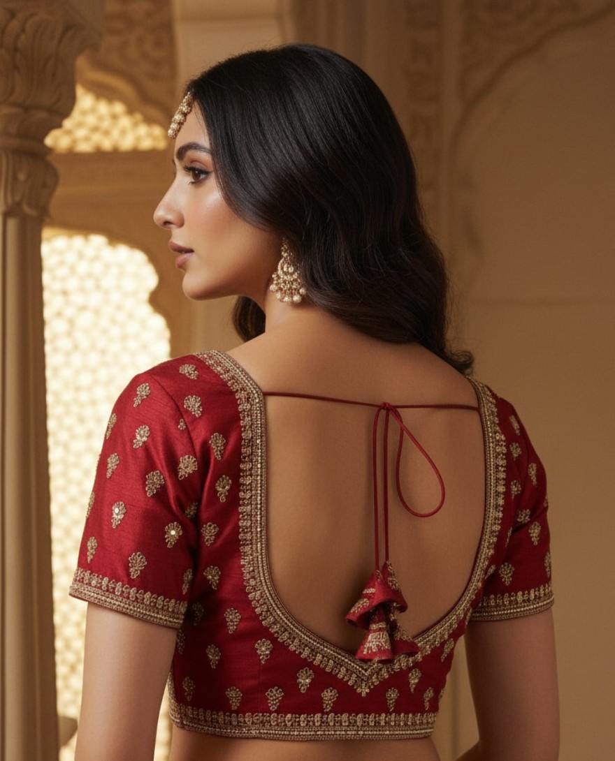 RED - Graceful Red Embroidered Silk Bridal Lehenga Choli With Double Dupatta