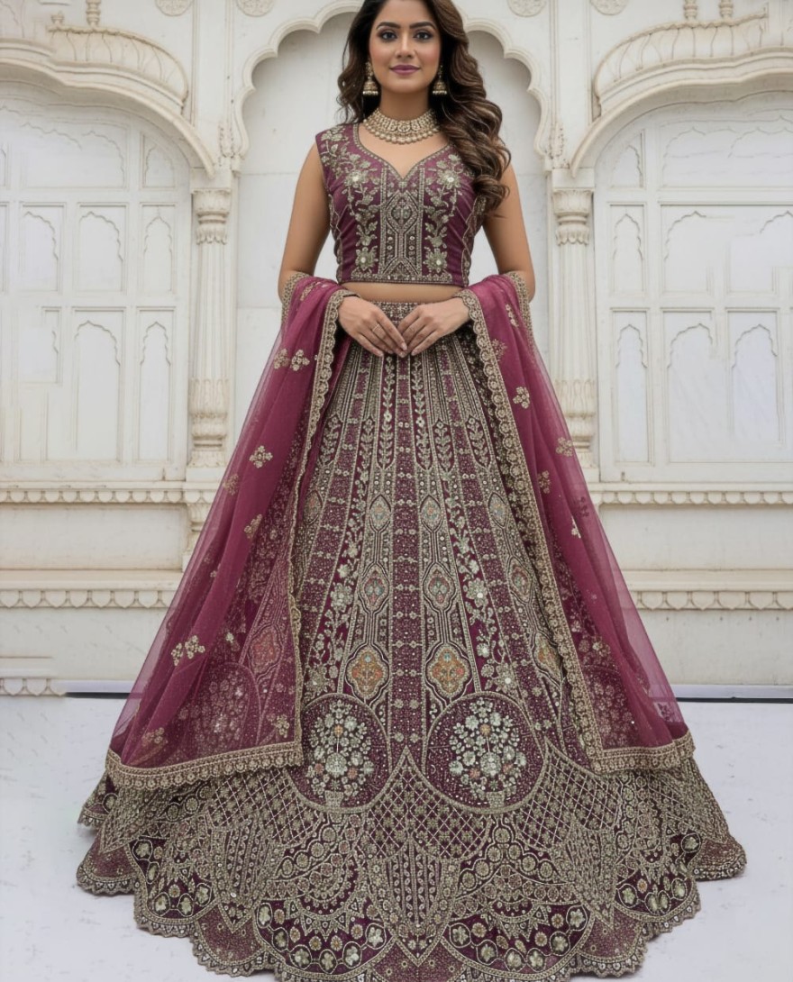 PINK - Metalic Pink Embroidery on Vibrant Color Designer Partywear Lehengacholi 